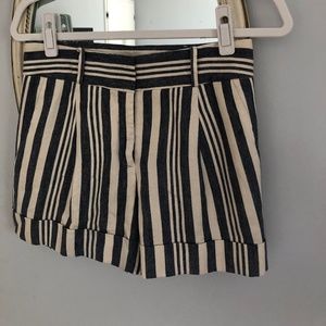 Veronica Beard Carito Striped Linen Cuffed Shorts